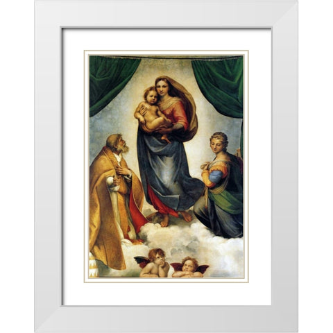 Sistine Madonna White Modern Wood Framed Art Print with Double Matting by Raphael