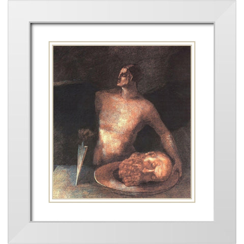 Angel Executioner White Modern Wood Framed Art Print with Double Matting by Redon, Odilon