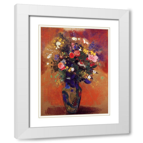 Bouquet In A Persian Vase White Modern Wood Framed Art Print with Double Matting by Redon, Odilon