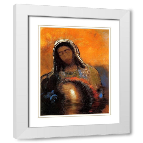 Buddha White Modern Wood Framed Art Print with Double Matting by Redon, Odilon