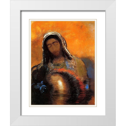 Buddha White Modern Wood Framed Art Print with Double Matting by Redon, Odilon