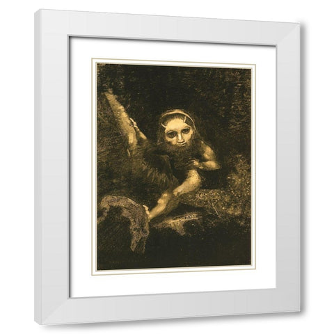 Caliban On A Branch White Modern Wood Framed Art Print with Double Matting by Redon, Odilon