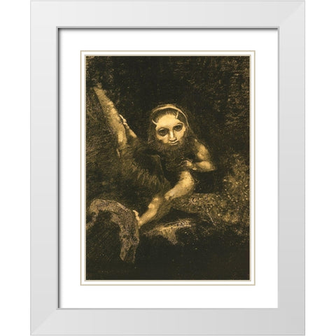 Caliban On A Branch White Modern Wood Framed Art Print with Double Matting by Redon, Odilon