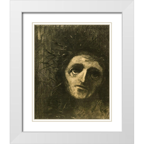 Christ White Modern Wood Framed Art Print with Double Matting by Redon, Odilon