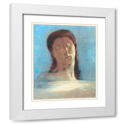 Closed Eyes - Female White Modern Wood Framed Art Print with Double Matting by Redon, Odilon