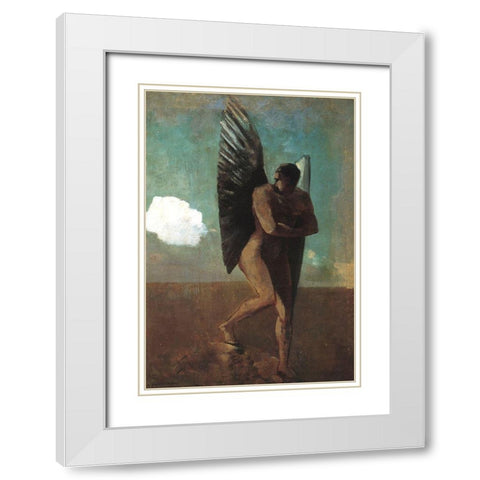 Fallen Angel Looking At A Cloud White Modern Wood Framed Art Print with Double Matting by Redon, Odilon