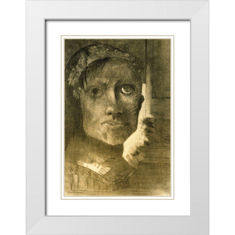 False Glory White Modern Wood Framed Art Print with Double Matting by Redon, Odilon