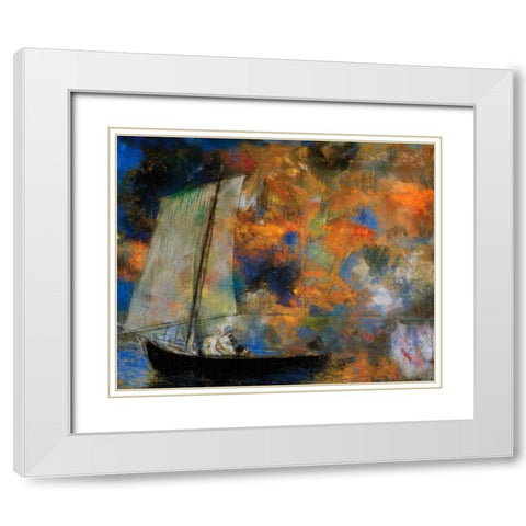 Flower Clouds White Modern Wood Framed Art Print with Double Matting by Redon, Odilion