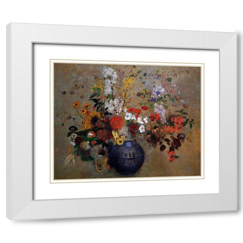 Flowers White Modern Wood Framed Art Print with Double Matting by Redon, Odilon