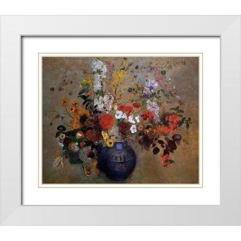 Flowers White Modern Wood Framed Art Print with Double Matting by Redon, Odilon