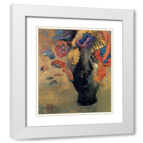 Flowers 2 White Modern Wood Framed Art Print with Double Matting by Redon, Odilon