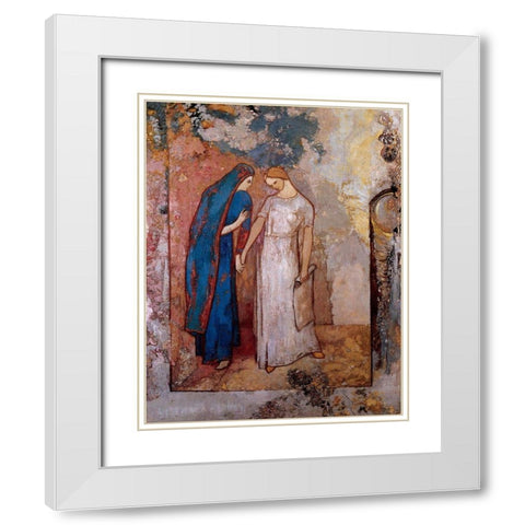 Initiation To Study White Modern Wood Framed Art Print with Double Matting by Redon, Odilon