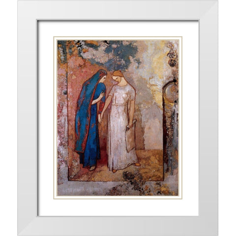 Initiation To Study White Modern Wood Framed Art Print with Double Matting by Redon, Odilon