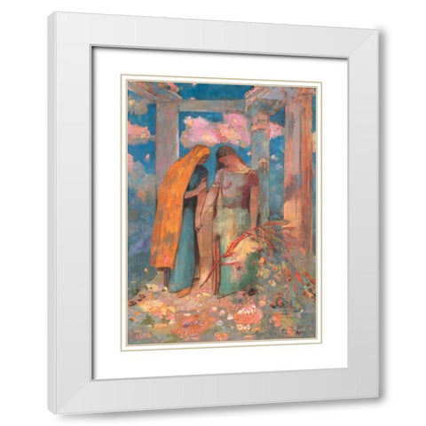 Mystical Conversation White Modern Wood Framed Art Print with Double Matting by Redon, Odilion