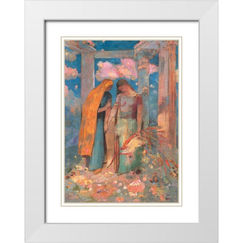 Mystical Conversation White Modern Wood Framed Art Print with Double Matting by Redon, Odilion
