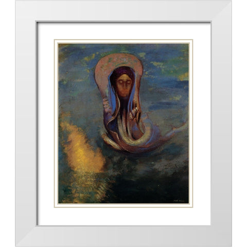 Oannes White Modern Wood Framed Art Print with Double Matting by Redon, Odilon