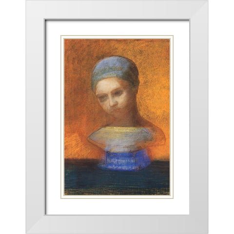 Small Bust Of A Young Girl White Modern Wood Framed Art Print with Double Matting by Redon, Odilon