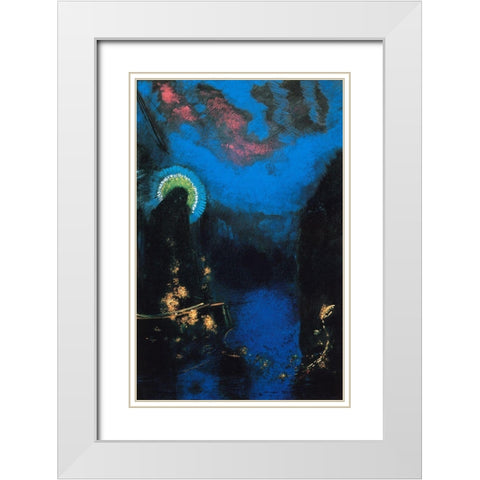 The Boat White Modern Wood Framed Art Print with Double Matting by Redon, Odilon