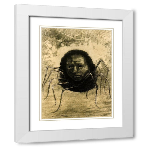 The Crying Spider White Modern Wood Framed Art Print with Double Matting by Redon, Odilon