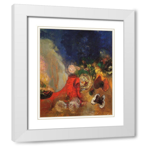 The Red Sphinx White Modern Wood Framed Art Print with Double Matting by Redon, Odilon