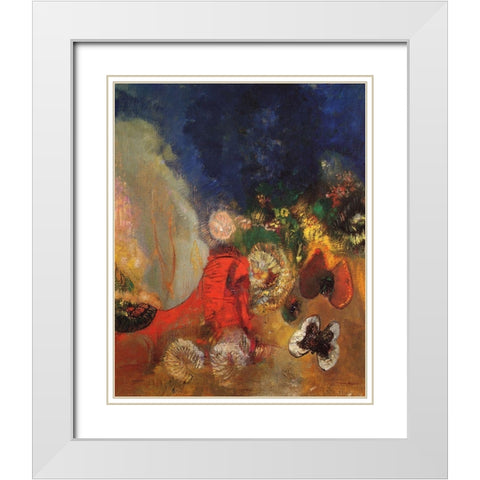 The Red Sphinx White Modern Wood Framed Art Print with Double Matting by Redon, Odilon