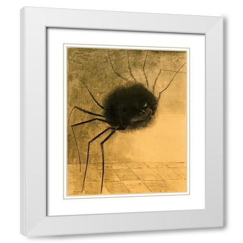 The Smiling Spider White Modern Wood Framed Art Print with Double Matting by Redon, Odilion