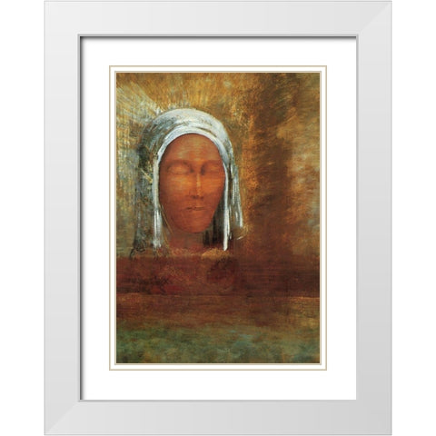 Virgin Of The Dawn White Modern Wood Framed Art Print with Double Matting by Redon, Odilon