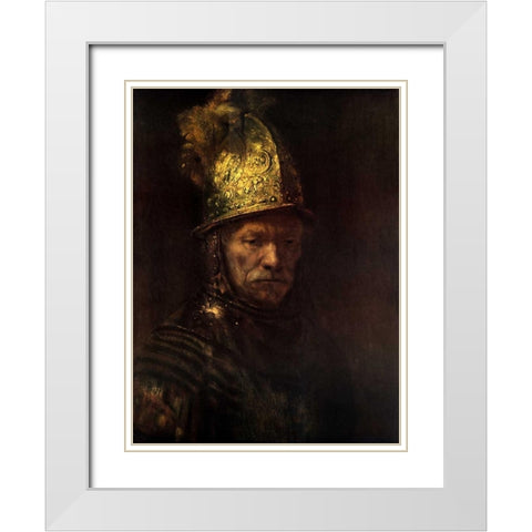 Man With Gold Helmet White Modern Wood Framed Art Print with Double Matting by Van Rijn, Rembrandt