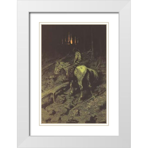 Apache Fire Signal White Modern Wood Framed Art Print with Double Matting by Remington, Frederic