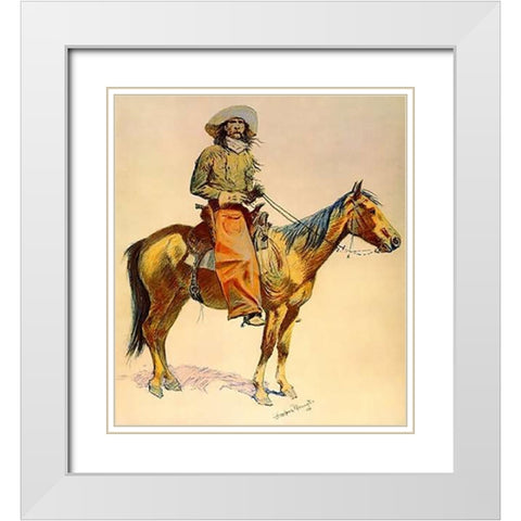 Arizona Cowboy White Modern Wood Framed Art Print with Double Matting by Remington, Frederic