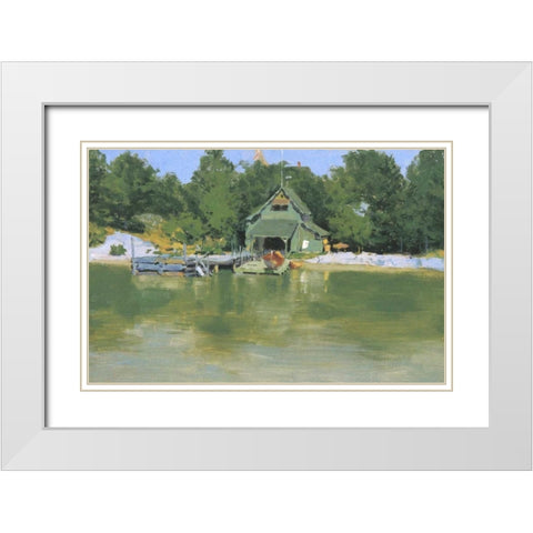 Boat House At Ingleneuk White Modern Wood Framed Art Print with Double Matting by Remington, Frederic