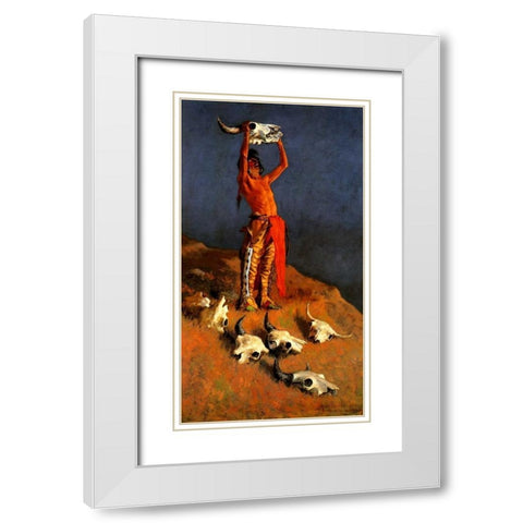 Conjuring Back The Buffalo White Modern Wood Framed Art Print with Double Matting by Remington, Frederic