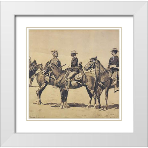 Detail The Meeting With The US Cavalry White Modern Wood Framed Art Print with Double Matting by Remington, Frederic