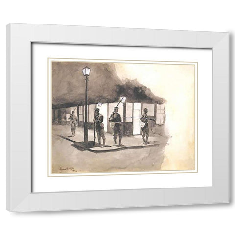 Illinois Natl Guards Picket In Streets Of Chicago White Modern Wood Framed Art Print with Double Matting by Remington, Frederic