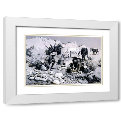 Prospectors Making Frying Pan Bread White Modern Wood Framed Art Print with Double Matting by Remington, Frederic