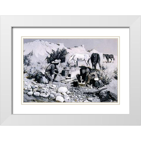 Prospectors Making Frying Pan Bread White Modern Wood Framed Art Print with Double Matting by Remington, Frederic