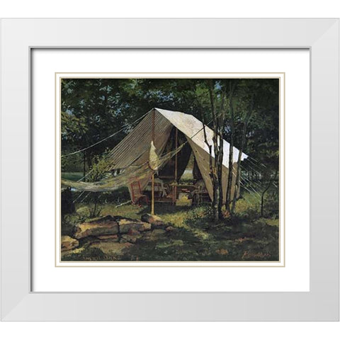 Small Oaks White Modern Wood Framed Art Print with Double Matting by Remington, Frederic