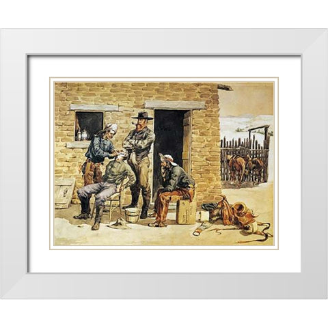 Sunday Morning Toilet On The Ranch White Modern Wood Framed Art Print with Double Matting by Remington, Frederic