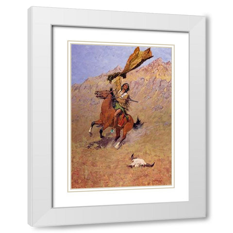 The Scout White Modern Wood Framed Art Print with Double Matting by Remington, Frederic