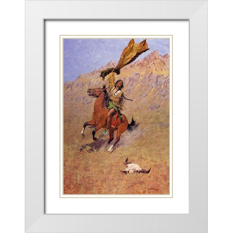 The Scout White Modern Wood Framed Art Print with Double Matting by Remington, Frederic