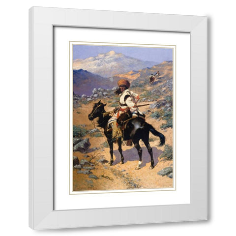 The Scout Friends Or Enemies 1889 White Modern Wood Framed Art Print with Double Matting by Remington, Frederic