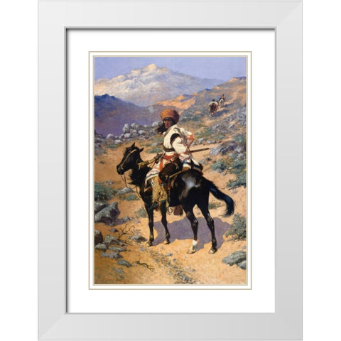 The Scout Friends Or Enemies 1889 White Modern Wood Framed Art Print with Double Matting by Remington, Frederic