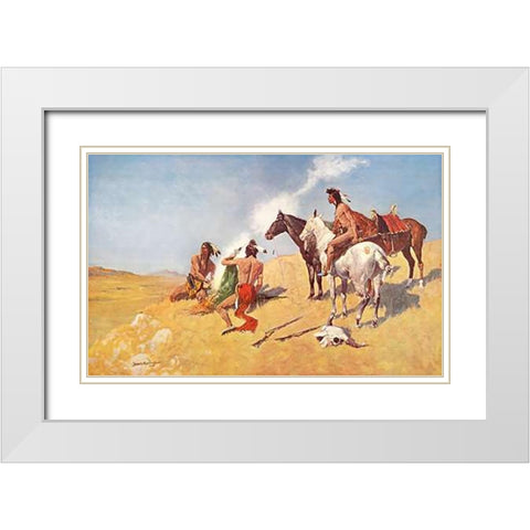 The Smoke Signal White Modern Wood Framed Art Print with Double Matting by Remington, Frederic