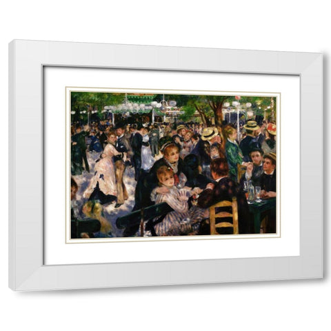 Bal Du Moulin De La Galette White Modern Wood Framed Art Print with Double Matting by Renoir, Pierre-Auguste