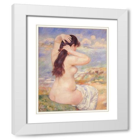 Bather Arranging Her Hair 2 White Modern Wood Framed Art Print with Double Matting by Renoir, Pierre-Auguste