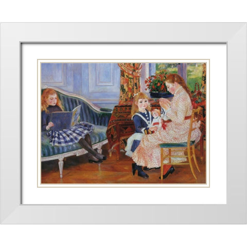 Childrens Afternoon At Wargemont White Modern Wood Framed Art Print with Double Matting by Renoir, Pierre-Auguste