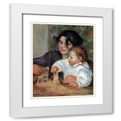 Gabrielle With Jean White Modern Wood Framed Art Print with Double Matting by Renoir, Pierre-Auguste