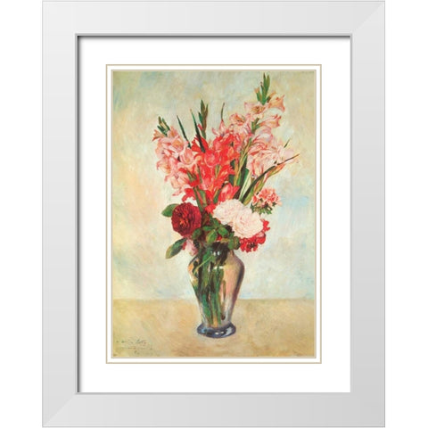 Gladiolas White Modern Wood Framed Art Print with Double Matting by Renoir, Pierre-Auguste