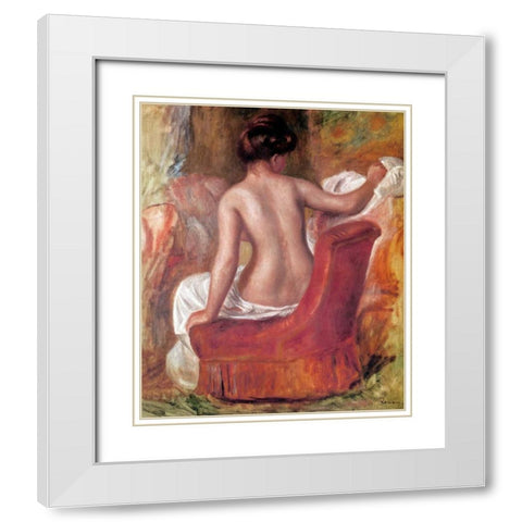 Nude In Chair White Modern Wood Framed Art Print with Double Matting by Renoir, Pierre-Auguste