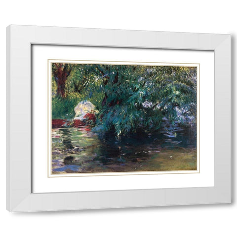 A Backwater Calcot Mill 1888 White Modern Wood Framed Art Print with Double Matting by Sargent, John Singer